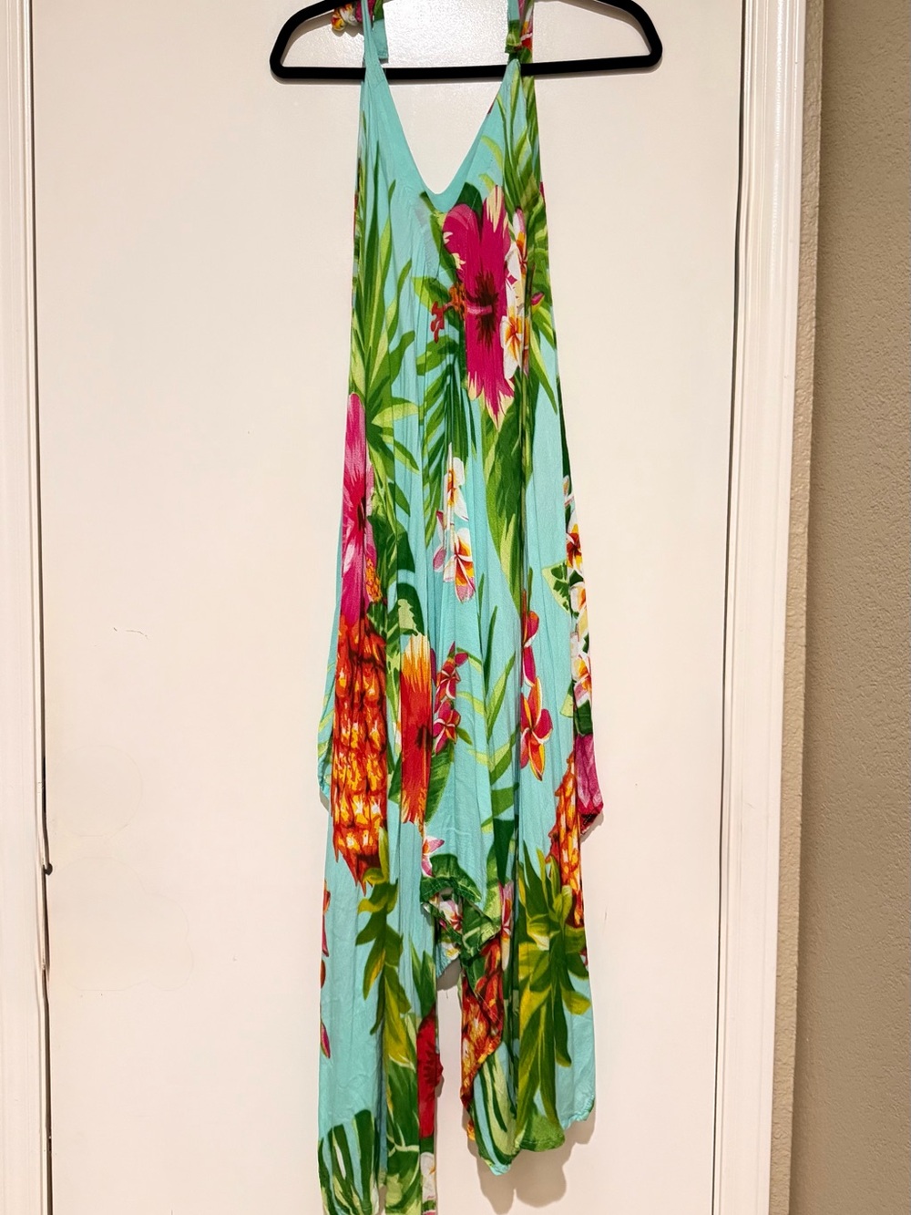 Aqua Tropical Floral Maxi Dress with Pink Accents